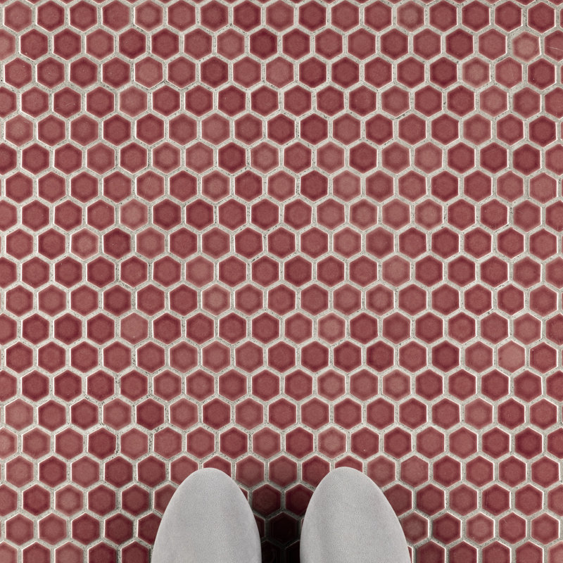 Tribeca 1" Hex Glossy 10-1/4 " x 11-7/8 " Porcelain Mosaic Floor and Wall Tile, Rusty Red