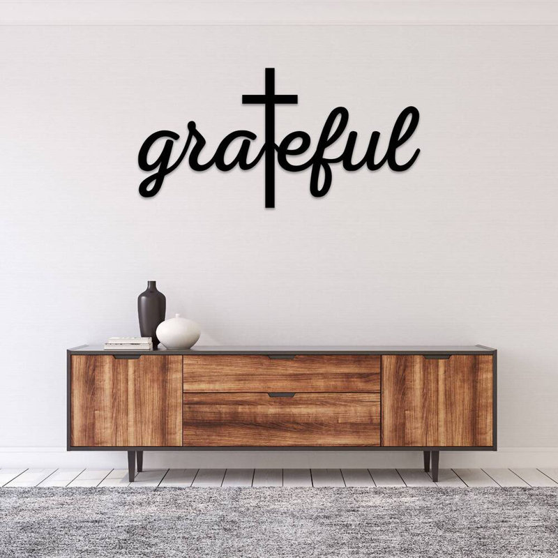Art mural en métal Grateful Cross Script, Noir, H 12 po x l 24 po x P 1 po