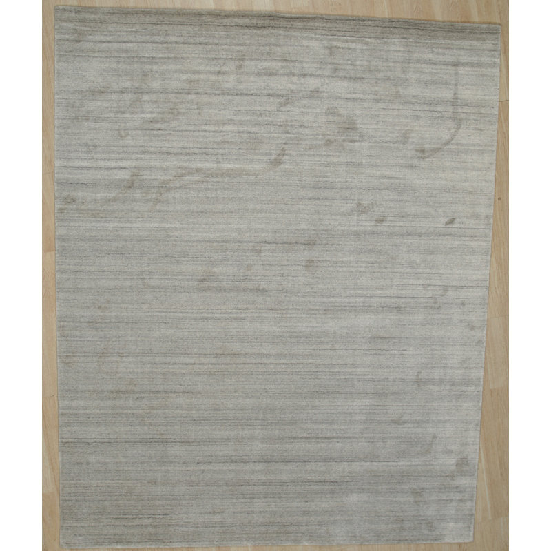 Tapis unique en laine et viscose beige fait à la main Maya, Rectangle de 5 pi x 8 pi