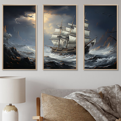 Pirate Ship At Stormy Seas I - Pirate Wall Decor Set