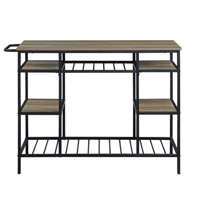 Lona Rustic Oak & Black Finish Kitchen Island