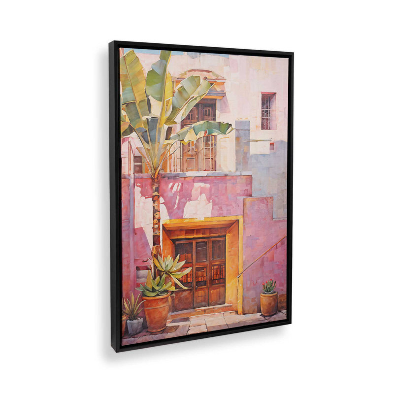 Murs et palmiers roses, H 48,75 po x l 32,75 po, Impression encadrée sans passe-partout, Noir satiné
