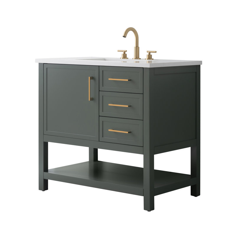 Ensemble de meuble-lavabo simple 36 po Vicini, Vert rétro / or brossé