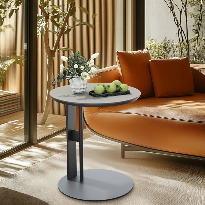 Table d'appoint ronde en cuir, Gris