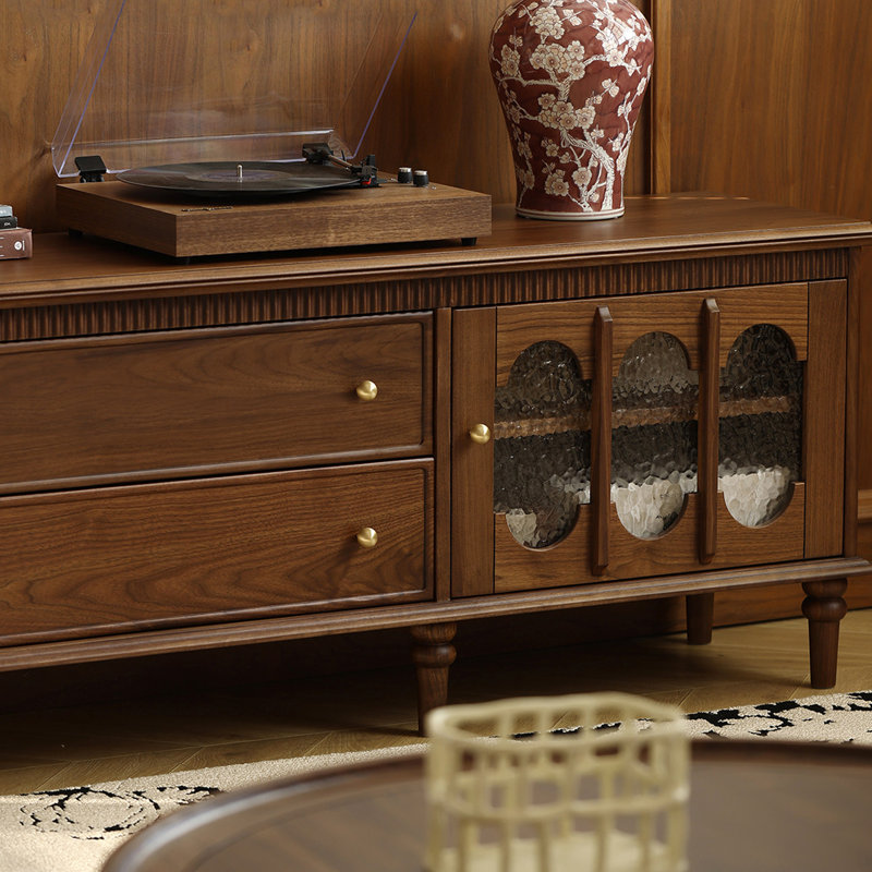 Meuble télé de style français en bois massif, 23.6" H x 70.9" W x 15.7" D