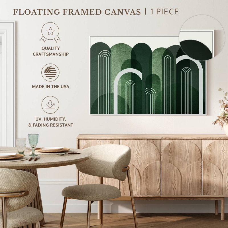 Arches Mid-Century vert émeraude, 25 po x 17 po, Cadre flottant blanc