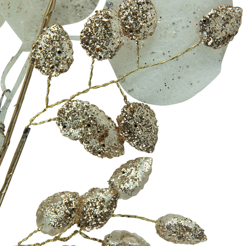 Glittered Winter Leaves Artificial Christmas Spray - 32" - White And Gold