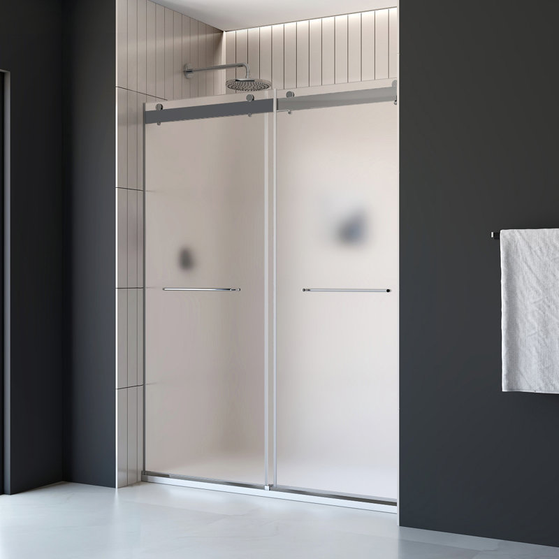 Molly 60" W X 32" D X 76" H Frameless Shower Door Rectangular Shower Kit In Chrome With Frosted Glass Finish, Chrome