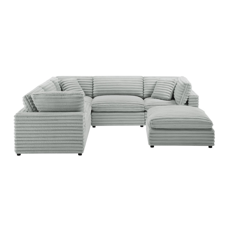 Jenny 6-Piece Modular Sectional In Plush Gray Polyester Cord-Like Fabric, Gray Polyester 