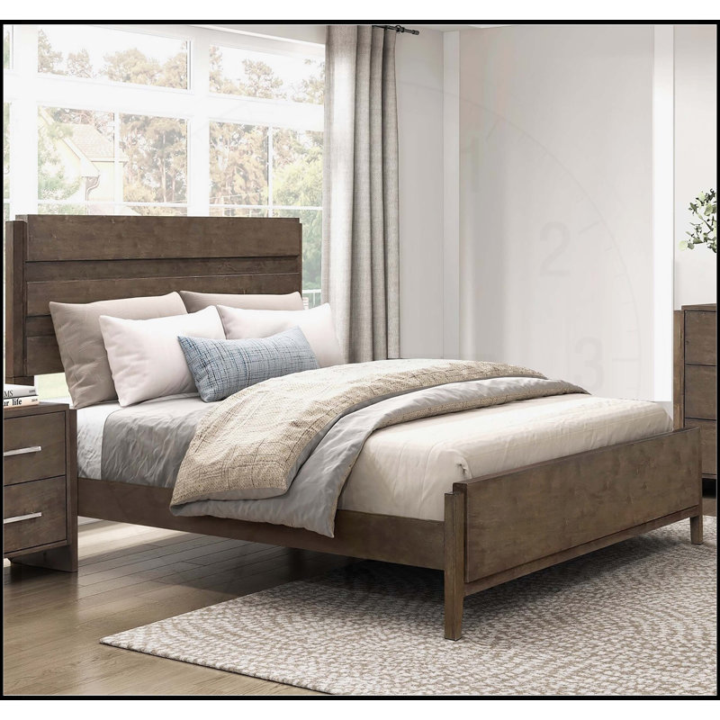 Grand lit classique classique au fini noyer foncé, mobilier de chambre à coucher en bois d'hévéa massif durable, Grand