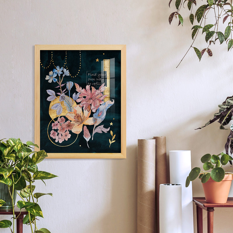 Toile encadrée de qualité supérieure Moonlight Flowers II - prête à être accrochée, H 15 po x l 12 po x P 1 po