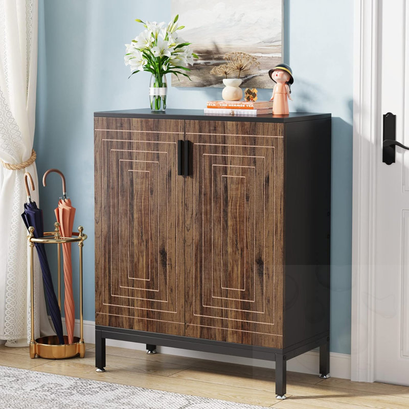 5 Tiers Wooden Shoe Cabinet With Doors, Brown/Black
