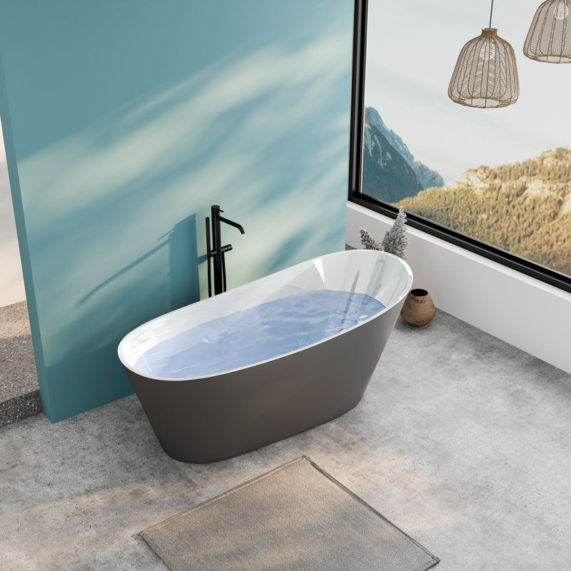 Biocura 67" Modern Acrylic Freestanding Bathtub With Brushed Nickel Drain, Matte Black