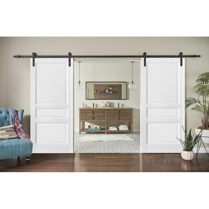 Portes de grange en bois à panneaux Lucia avec ensemble de quincaillerie d'installation, 36 po x 80 po