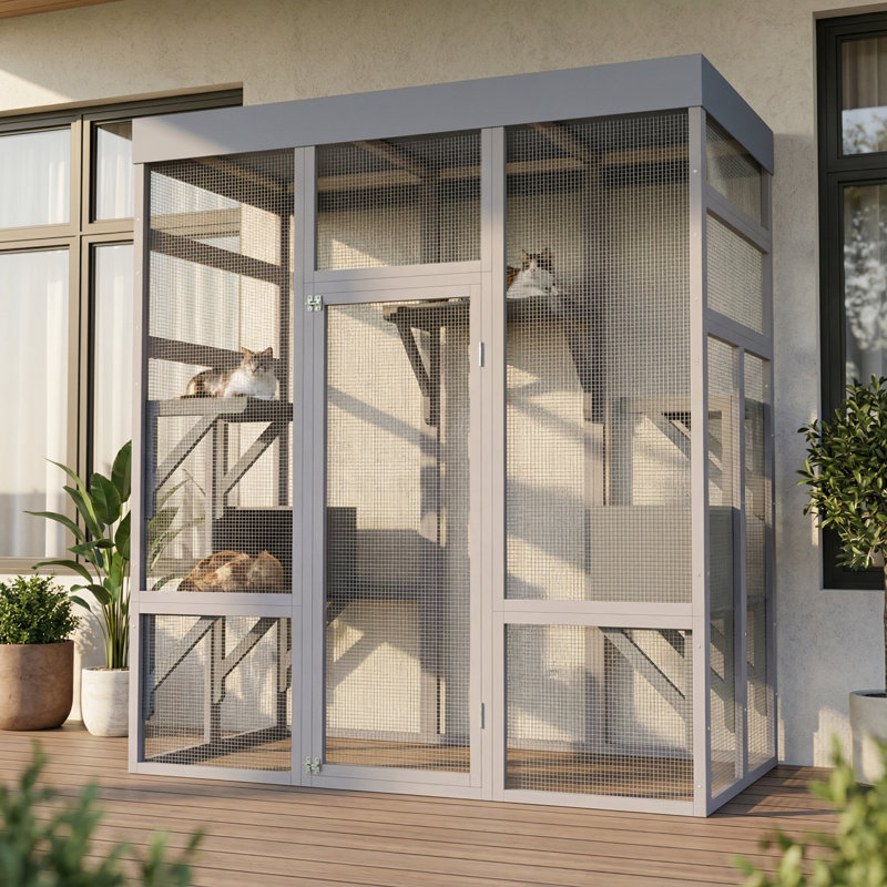 Grande cage à chat 62,6 po en bois pour l'extérieur Catio