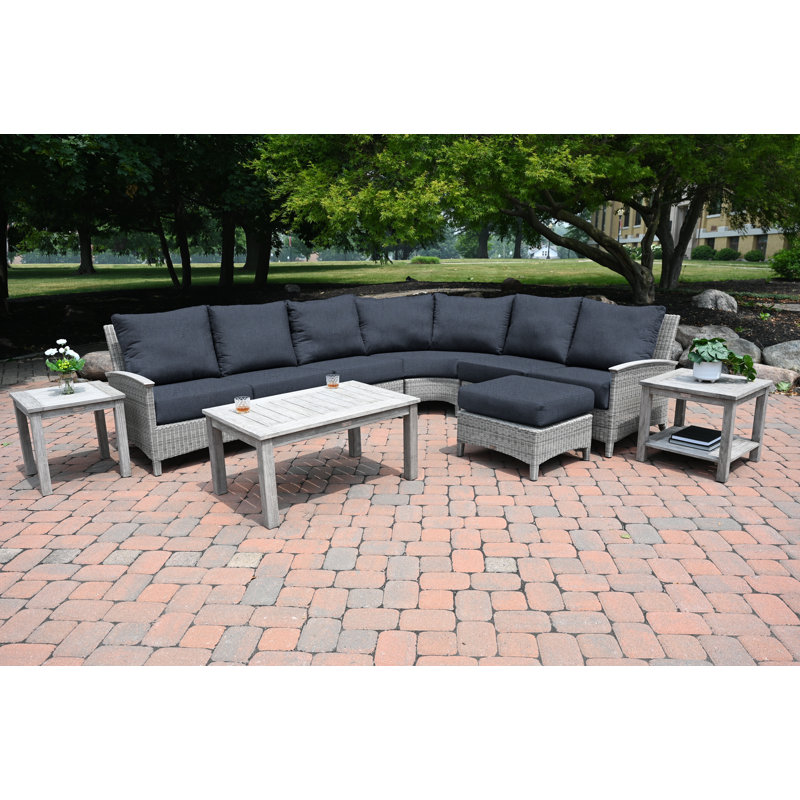 Bella Wicker Outdoor Deep Seating Armless Chair, Spectrum Indigo Sunbrella® Plainweave, Gray