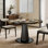 Roundhill Furniture Cavira Modern Faux Marble Dining Table with Wood Pedestal Base, Black and Gold