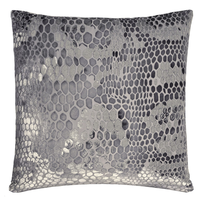 Snakeskin Square Velvet Pillow Cover & Insert, 22"H x 22"W, Silver