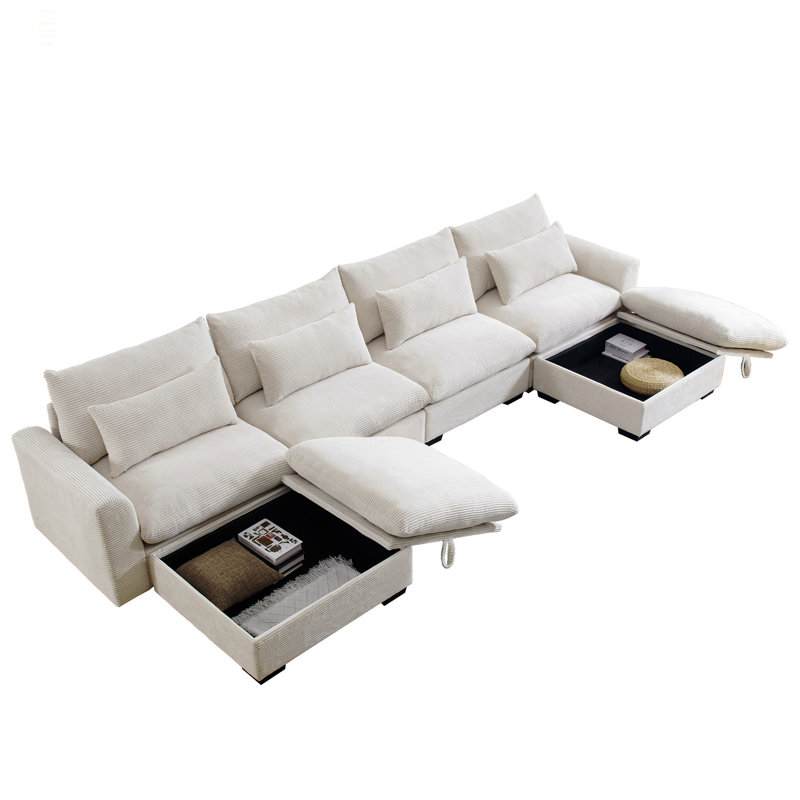 Canapés modulaires en velours côtelé Big Big, Velours côtelé beige, H 34,6 po x l 157,5 po x P 33,8 po
