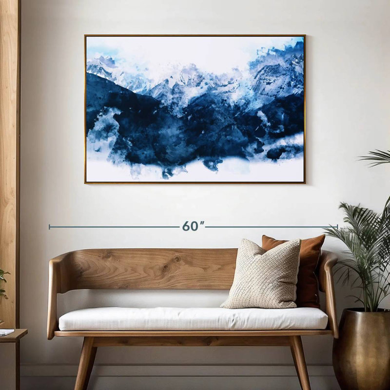 Montagnes enneigées, 46 po x 31 po, Cadre flottant doré