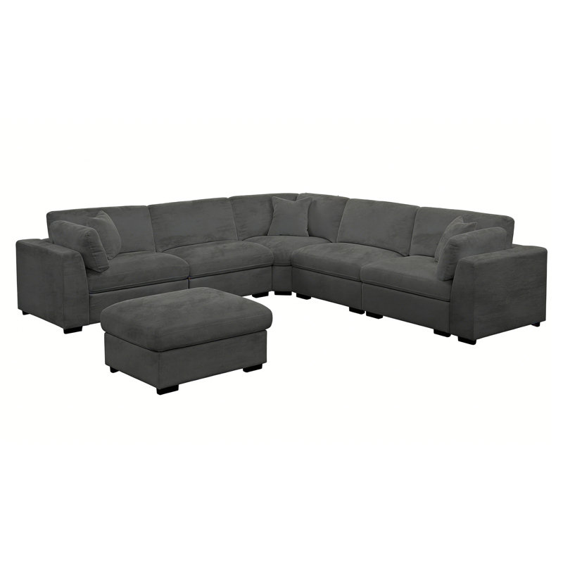 Oversized Upholstered Sectional Sofa, Modular Cloud Sectional Couch With Ottoman, Cream