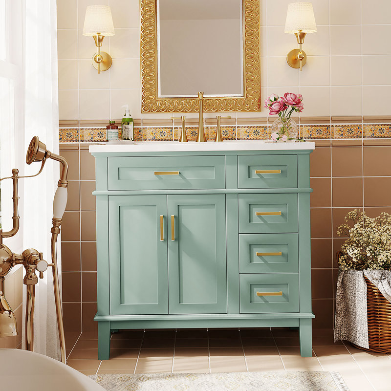 Meuble-lavabo 36 po avec lavabo en résine, Vert