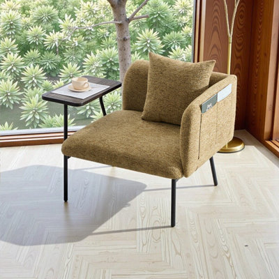Méridienne avec poches latérales et petite table, siège en tissu rembourré, structure de pied en métal pour le salon