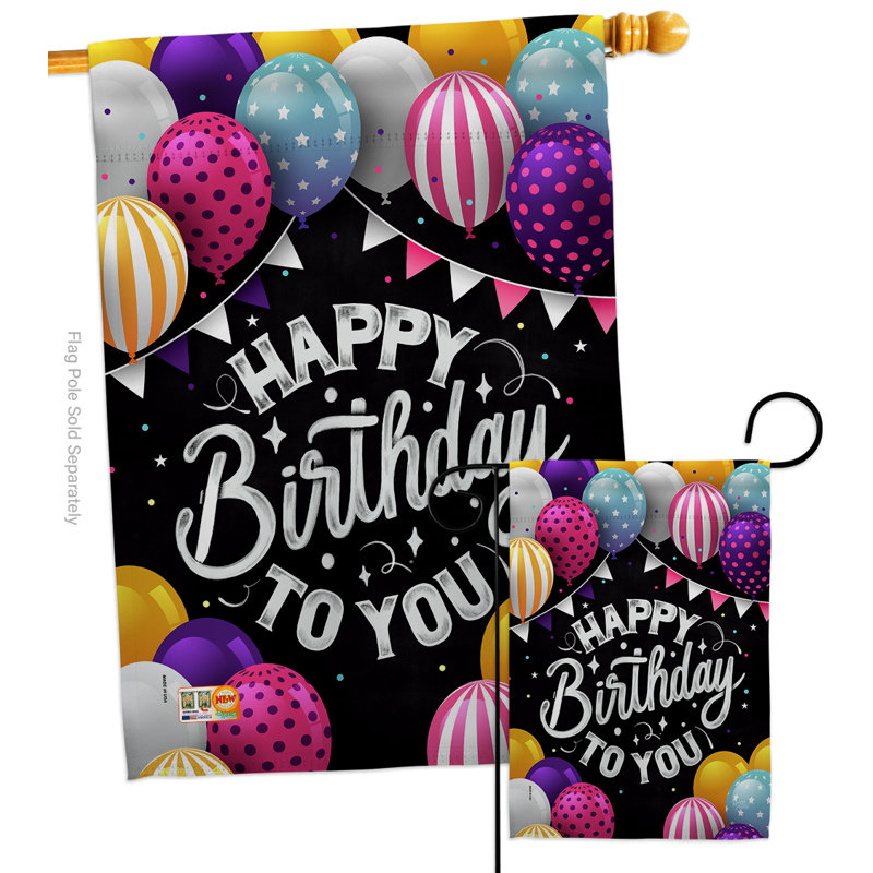 « birthday you », des impressions décoratives de polyester de 2 côtés 40 x 28 po. ensemble de drapeau