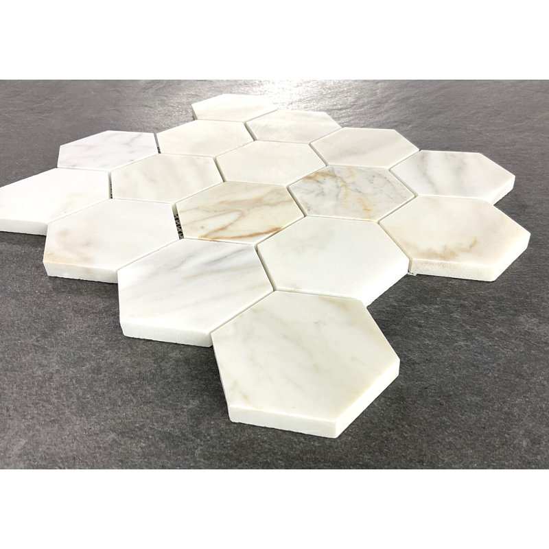3" x 3" Honed Finish Honeycomb Marble Mosaic Wall and Floor Tile , Calacatta Gold