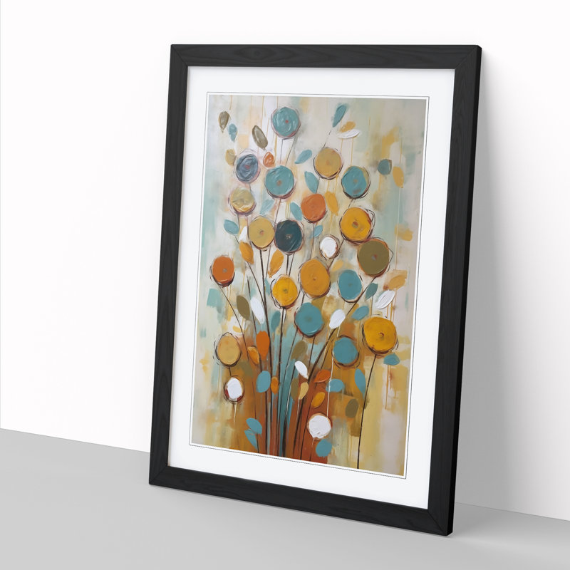 Mid Century Flowers Vol.7 - Single Picture Frame Print, Black, 64cm H x 46cm W x 2cm D