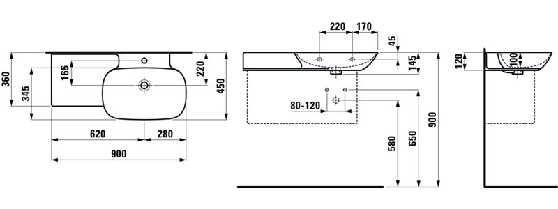Ino 35.43'' L Bathroom Sink, Single Hole, Left Shelf