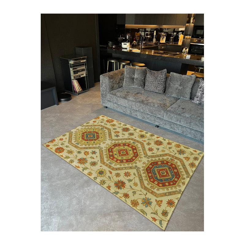 Tapis beige tissé traditionnel Mosso, 3'11" x 5'11"