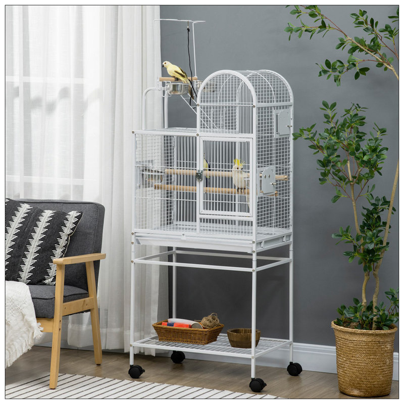 Cage à perroquet spacieuse de 55 pouces avec crochets à jouets, perchoirs multiples et support à roulettes pour oiseaux et oiseaux similaires