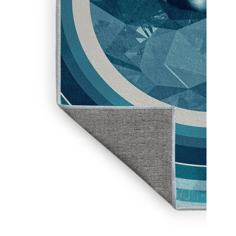 Machine Washable Pavlo Global Inspired Geometric Rug in Blue – SkyBlue Binding, 3 x 5