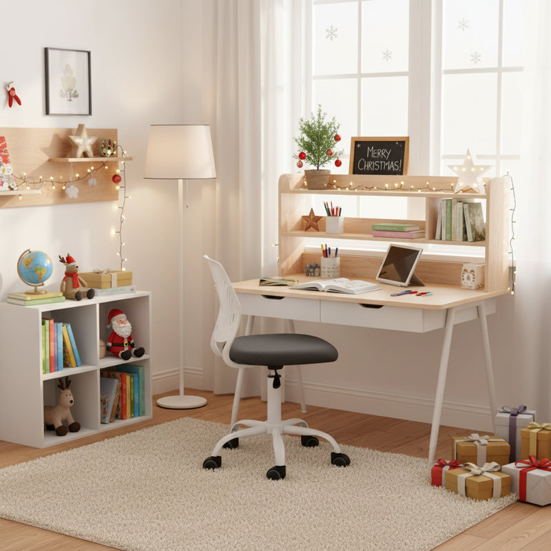 Elkland 360° Swivel Mesh Fabric Writing Office Task Chair with Height Adjustable for Teenager, Gray