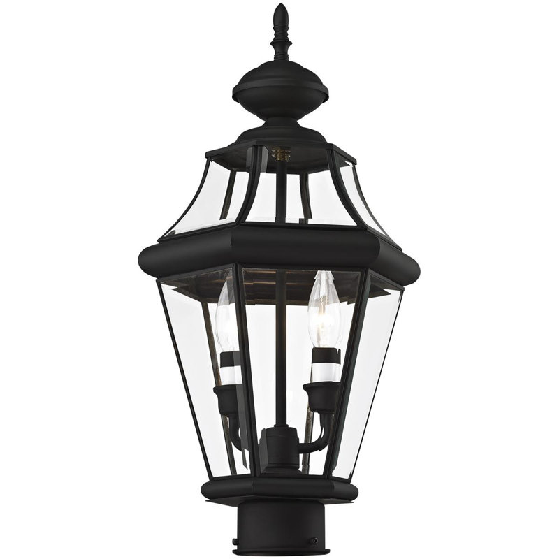 Luminaire suspendu d'extérieur 2 lumières avec abat-jour en verre transparent, Noir