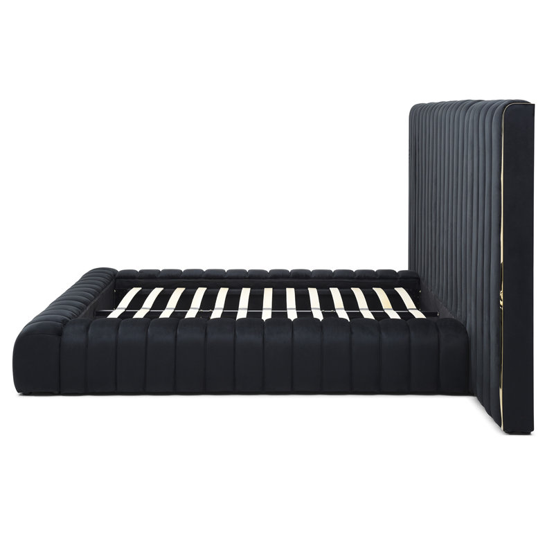 Lit plateforme tapissier Avalon, Noir, Grand