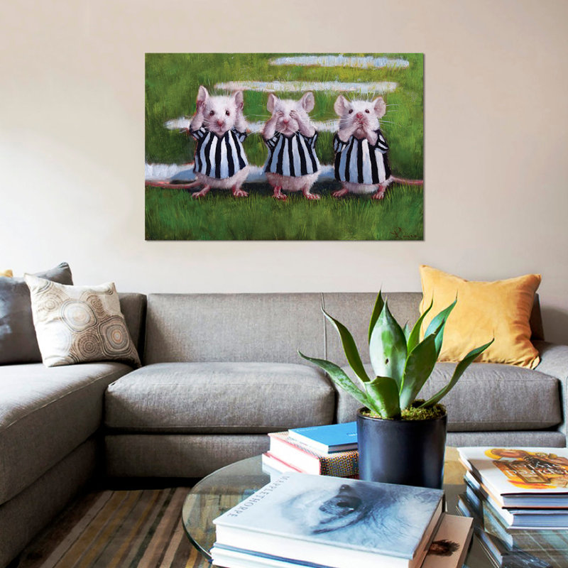 « trois aveugles », peinture sur toile tendue, H 8 po x l 12 po x P 0,75 po