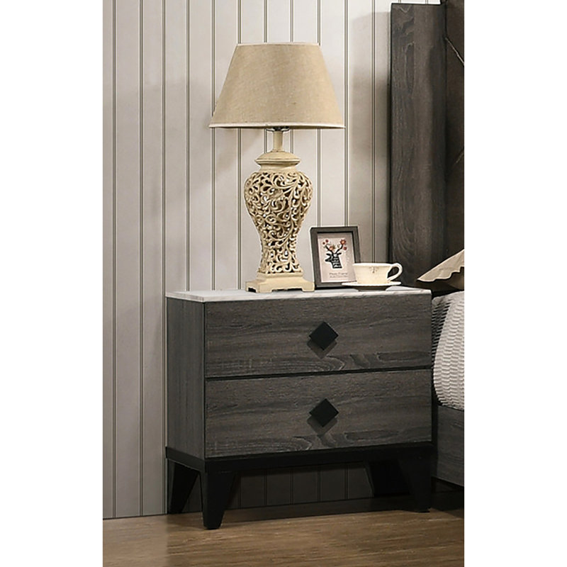 Élégante table de chevet grise à 2 pièces avec poignées luxueuses