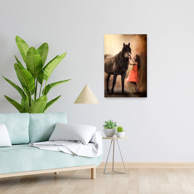 Dreamy Girl And Horse Dreamy Ethereal Peaceful Horse Portrait Wall Art Print 1 Piece Wrapped Canvas Wall Art