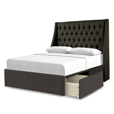 Tufted Upholstered Low Profile Storage Platform Bed with Drawers
