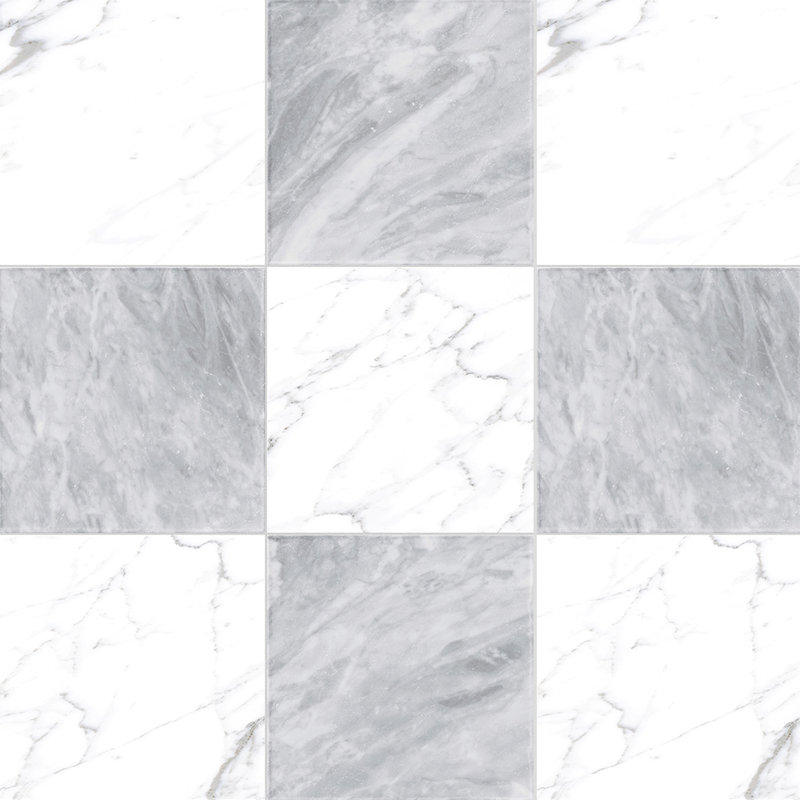 Tavari Checkerboard 10X10 Carrara And Bardiglio, Gray/White