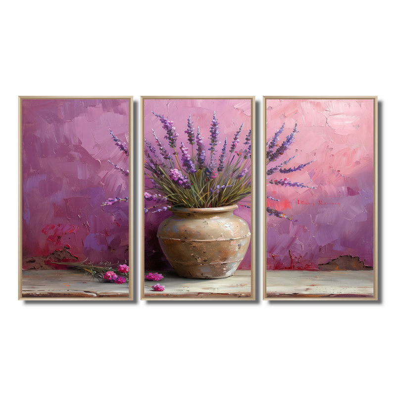 Ireene - Ensemble d'art mural lavande, H 28 po x l 36 po x P 1 po, Toile naturelle avec cadre flottant