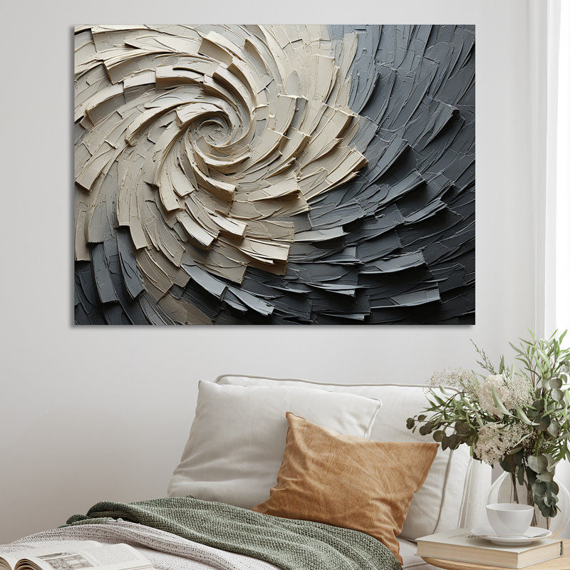 Mouvement méditatif gris beige III - Spirales abstraites, impressions sur toile_106124, H 34 po x l 44 po x P 1,5 po