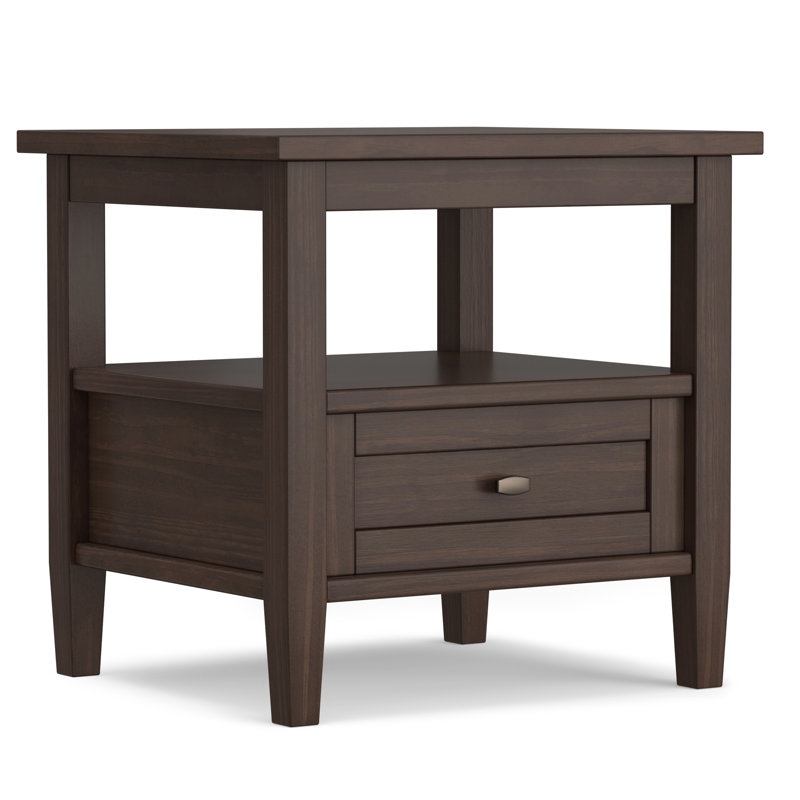Warm Shaker Solid Wood Transitional End Table with Storage Drawer, Warm Walnut Brown, 20"