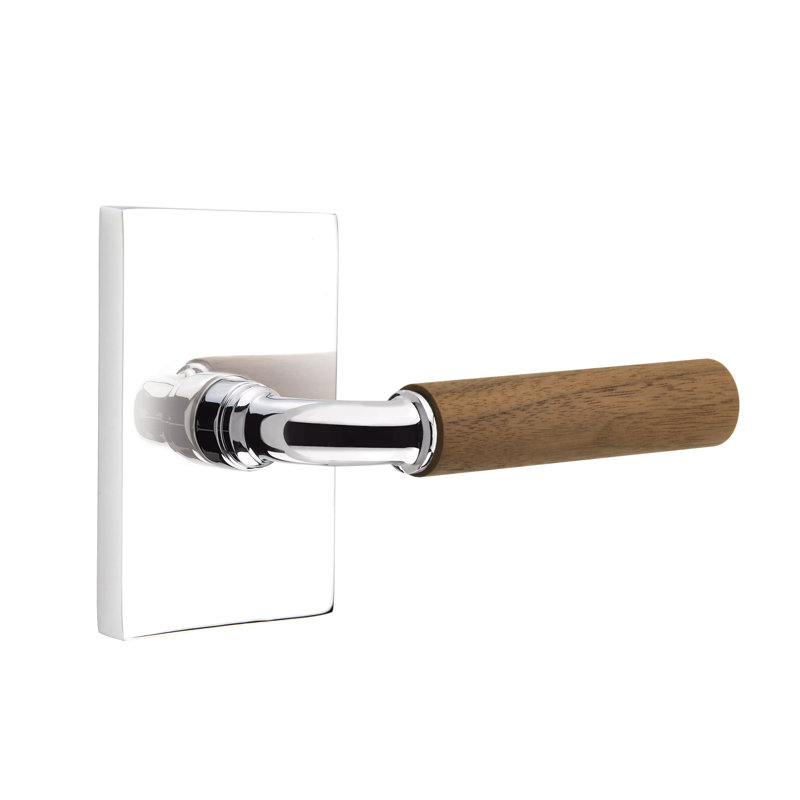 Ensemble de leviers de passage Emtek Select avec rosette rectangulaire moderne et tige en R, poignée en noyer foncé, Gauche