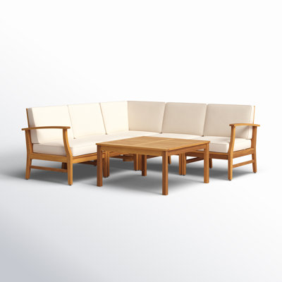 Allieana Modern Acacia Wood 6-Piece Outdoor Sectional Seating Group with Water-Repellent Cushions and Modular Latch Design