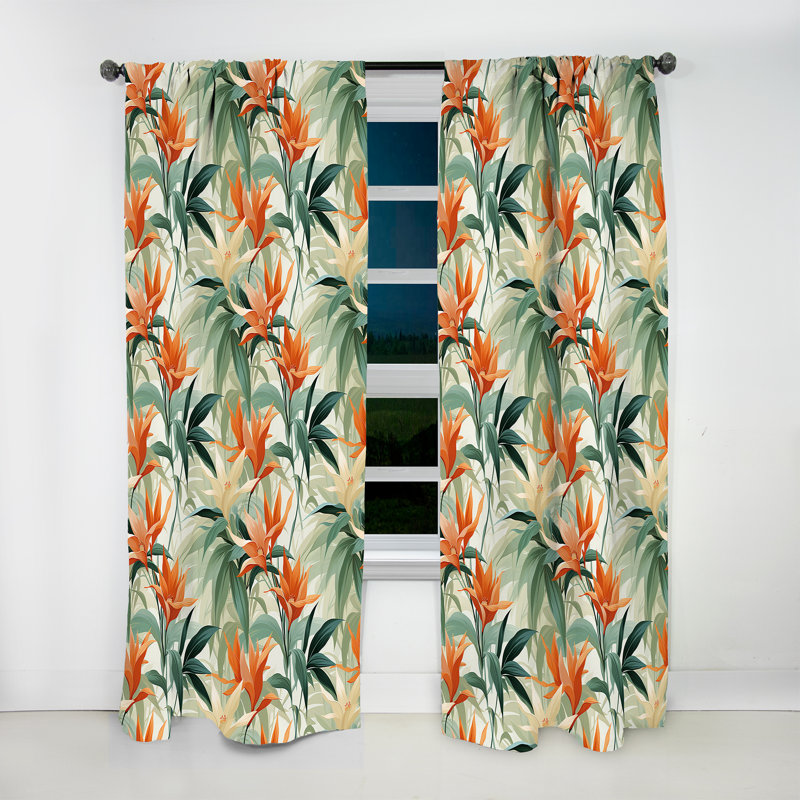 Mirage de bambou vert et orange - motif tropical - rideau tropical - obscurcissement de velours - 1 panneau