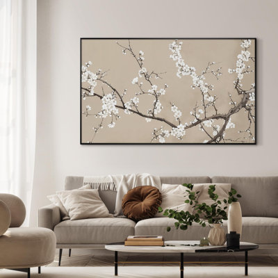 Élégante branche de prunier japonais, illustrations sur toile très grandes, reproduction d'art encadrée (assemblage requis)