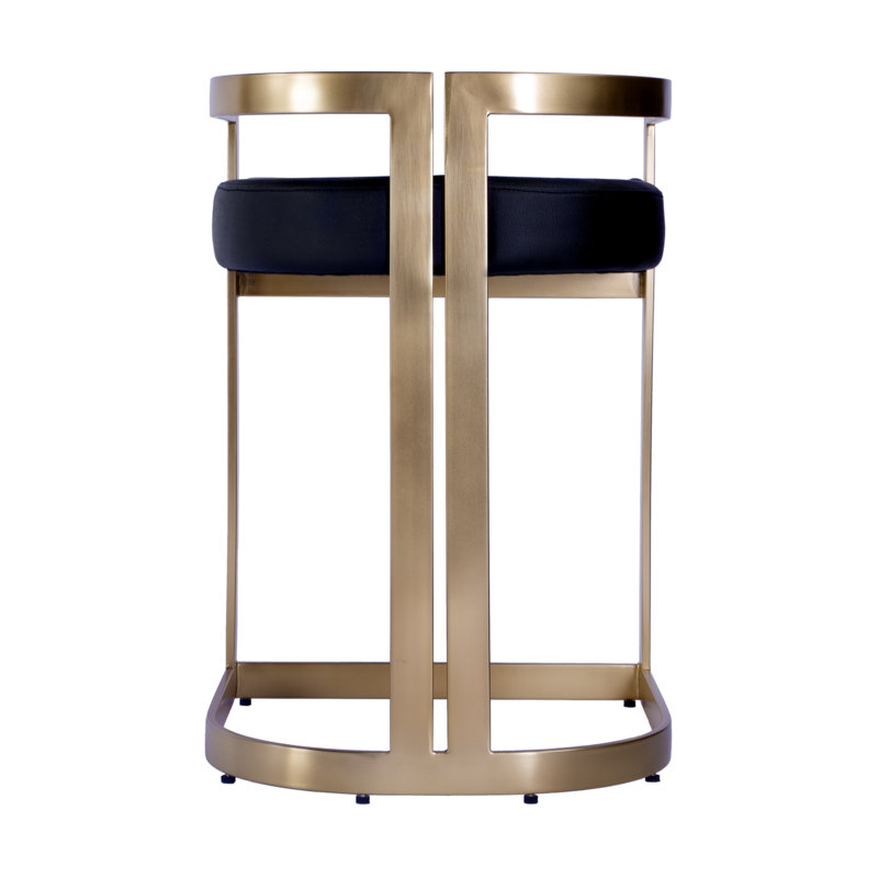 Clarence Faux Leather 23" Dining Stool, Black, Gold